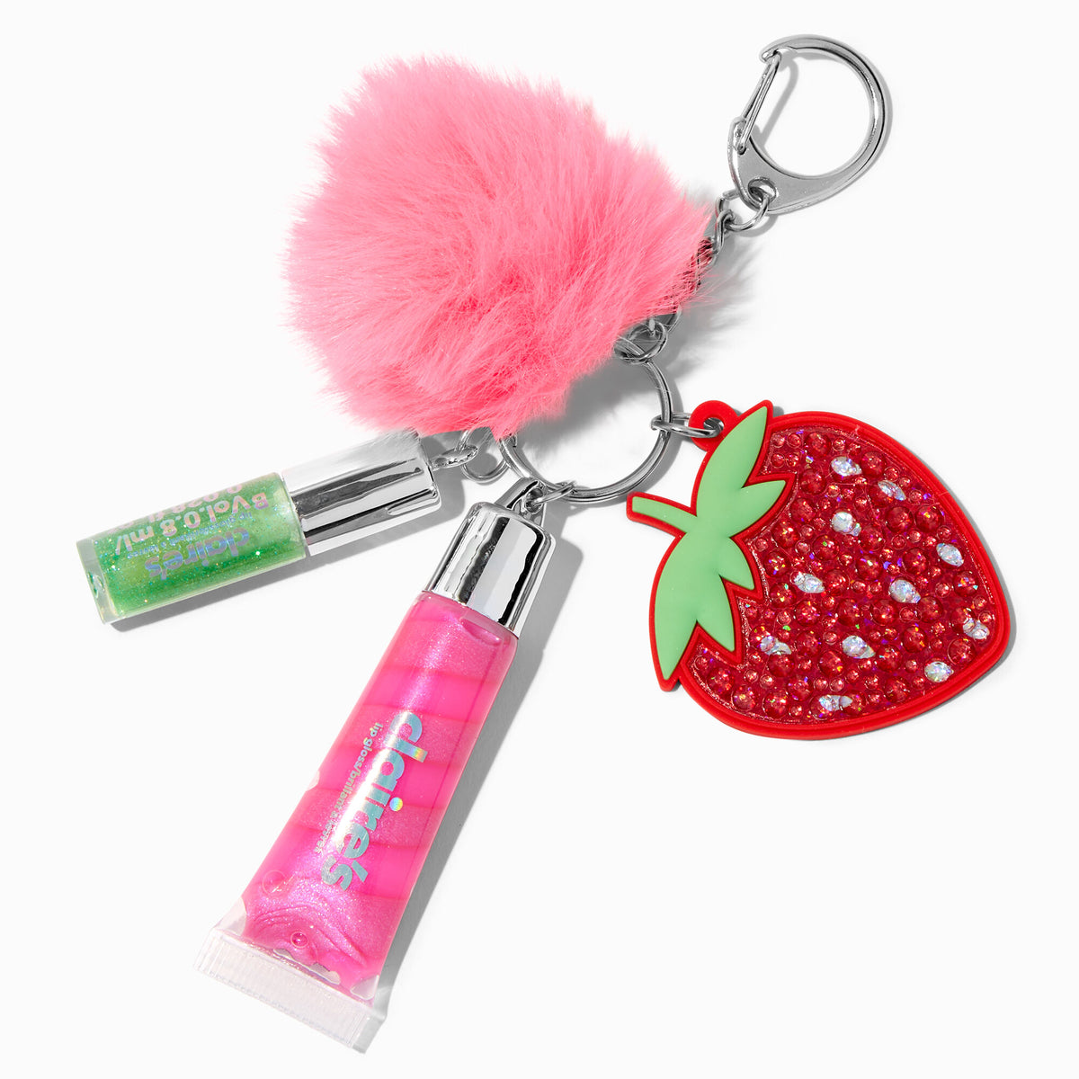 Claires Strawberry Bling Lip Gloss Keychain Pink 5609